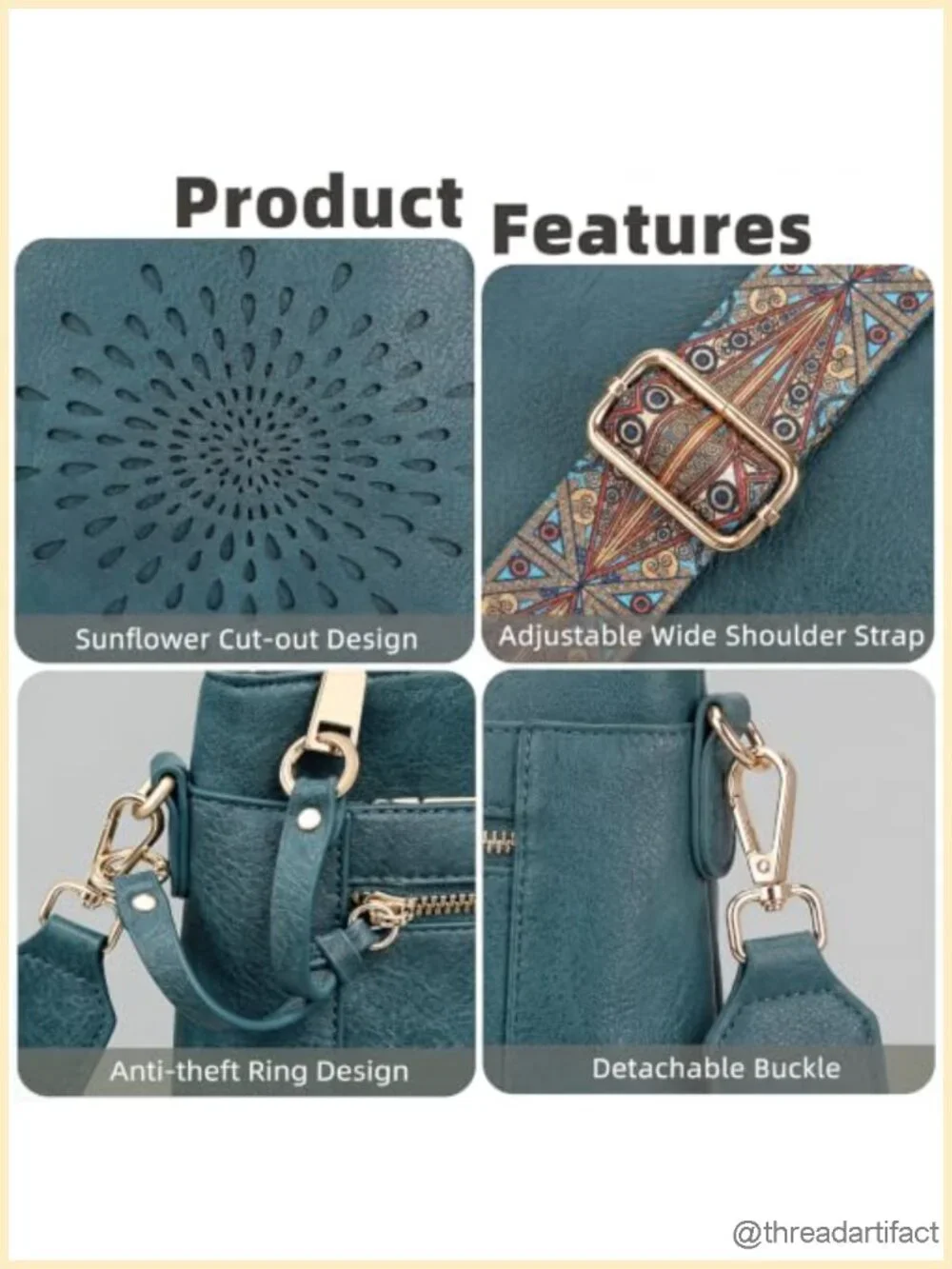 Faux Leather Crossbody Bag with Wide Guitar Strap, Multi-Pocket Hobo Purse